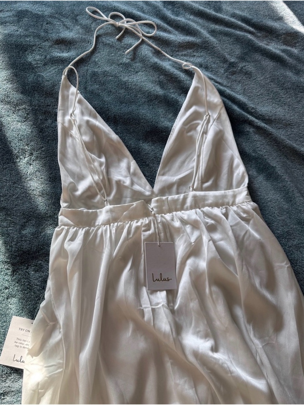 Lulu's White Satin Halter Maxi Dress